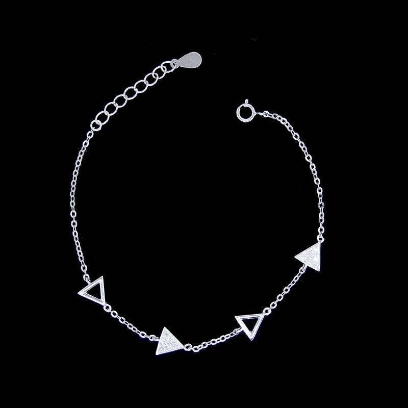 Triangle Design Sterling Silver Chain Bracelet / Cubic Zirconia Cuff Bracelet Jeweler